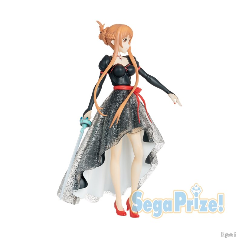 22CM Anime Sword Art Online Yuuki Asuna Black Dress PVC Figure Model Kid Toys Gift Kirigaya Kazuto Collect Ornaments