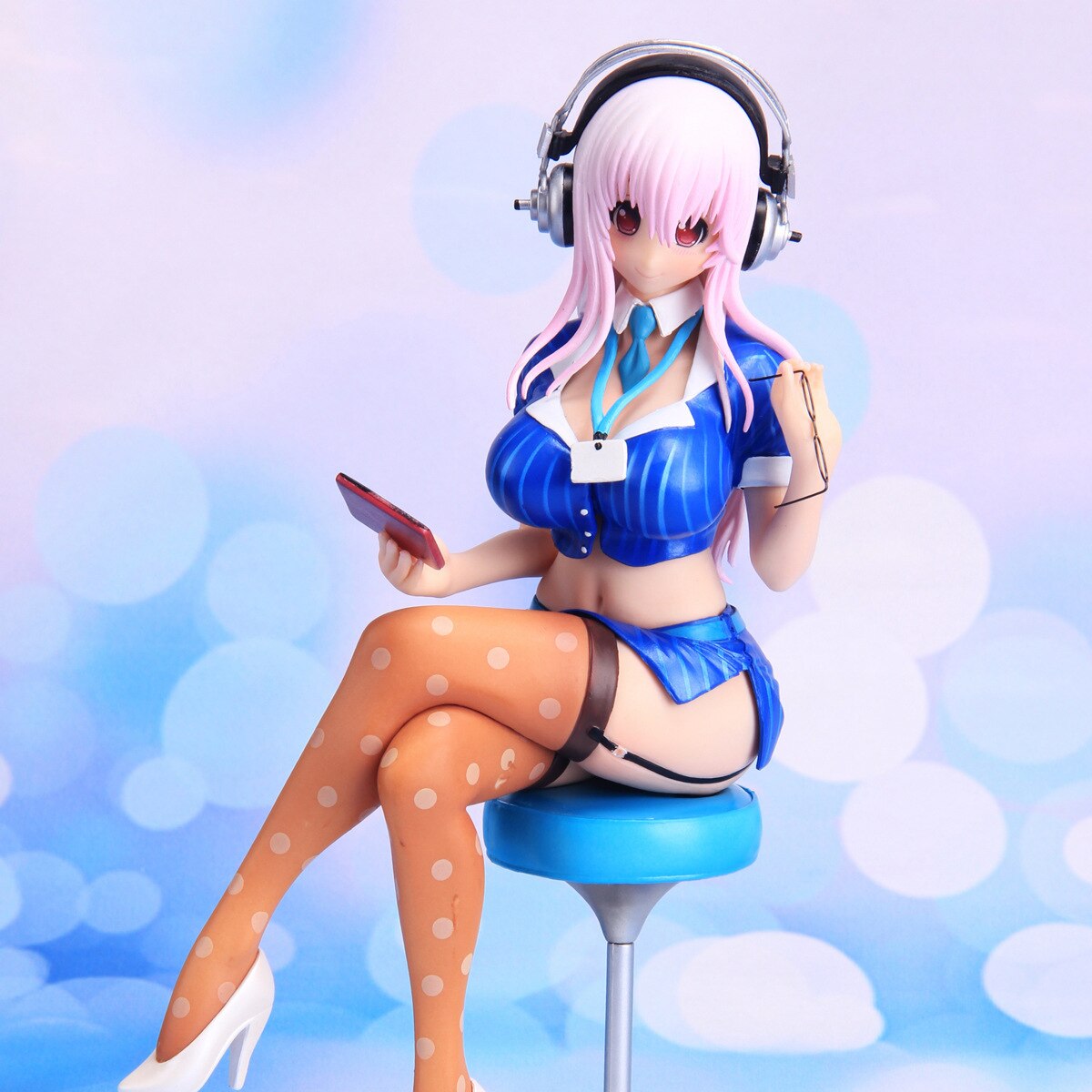 20CM Sexy Sonico Japan Anime SUPERSONICO Figure Cute Workplace Dress Sitting Noodle Stopper Model PVC Static Toys Gift Doll