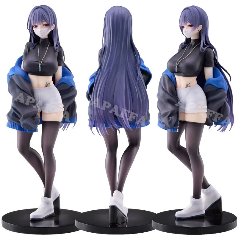 25cm Masked Girl Yuna illustration by Biya Sexy Girl Anime Figure Guitar Sisters Action Figure Adult Collectible Model Doll Toys