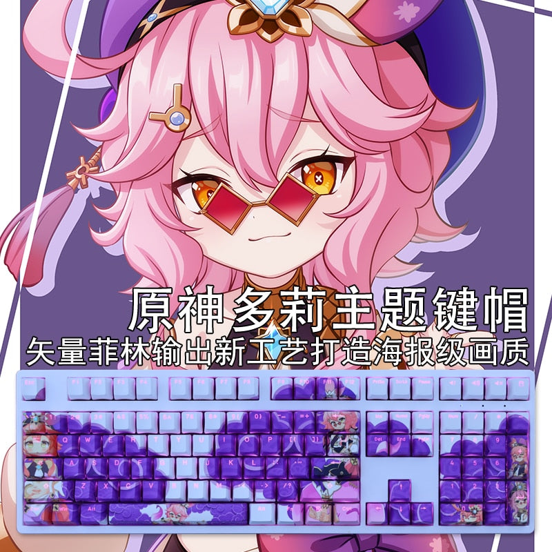 1 Set PBT Dye Subbed Keycaps Two Dimensional Cartoon Anime Gaming Key Caps OEM Profile Backlit Keycap For Genshin Dori