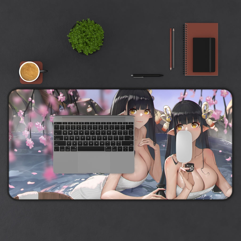 Sexy Onsen Hinoa and Minoto Monster Hunter Rise Desk Mat - Non Slip Mousepad