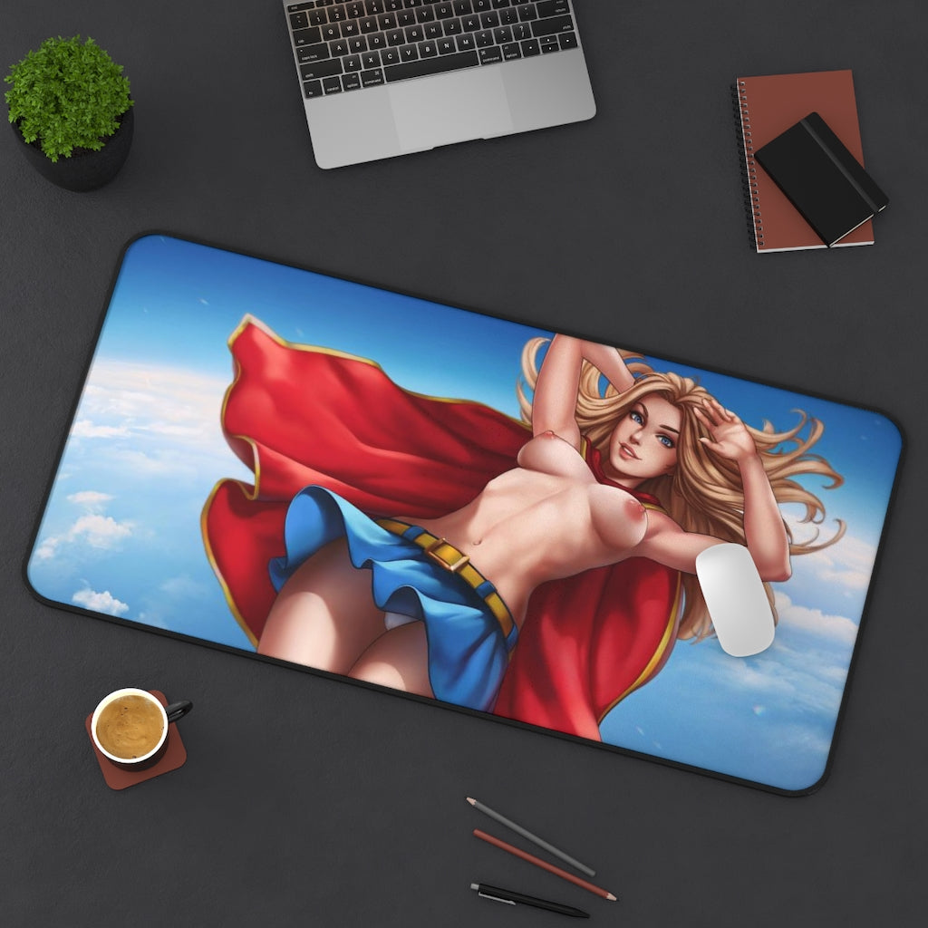 Topless Supergirl Desk Mat - Lewd Mousepad - Comic Book Girl Playmat