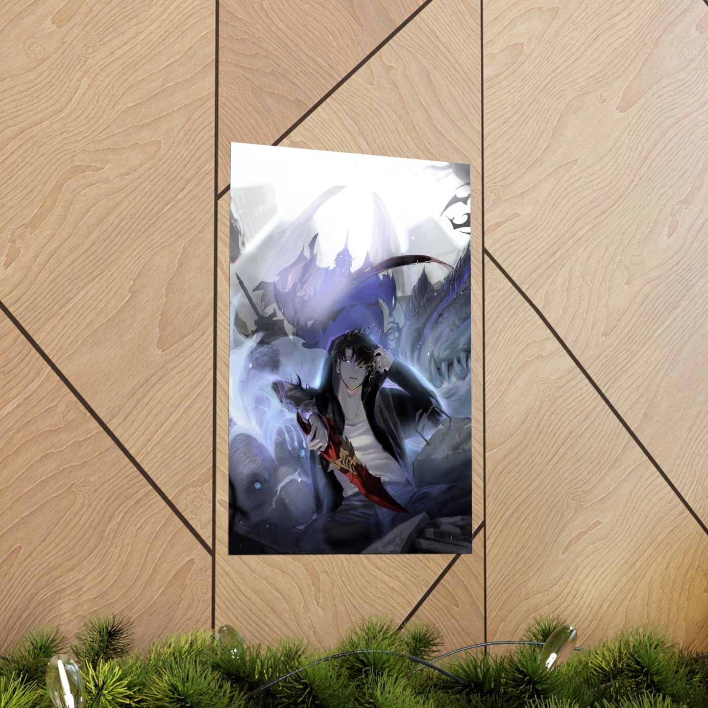 Solo Leveling Poster - Premium Matte Vertical Poster - Solo Leveling Anime Tank Kaisel Billion and Sung Jin-woo Wall Art Decor