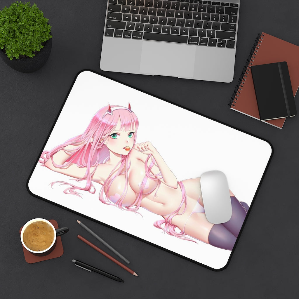 Zero Two Lollipop Sexy Pasties Darling In The Franxx Desk Mat - Non Slip Mousepad