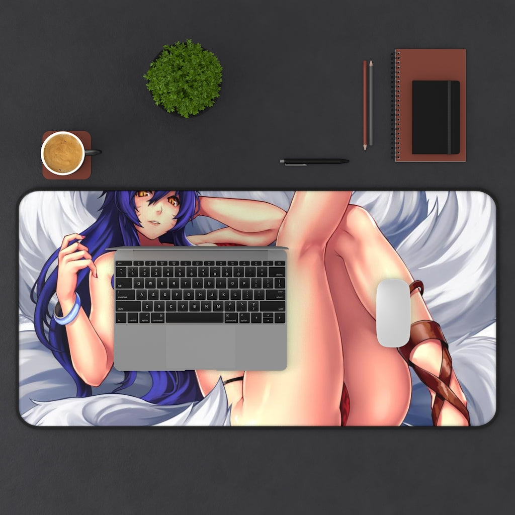 Nine Tailed Fox Ahri Sexy Mousepad - League of Legends Ecchi Desk Mat - LoL Kitsune Playmat