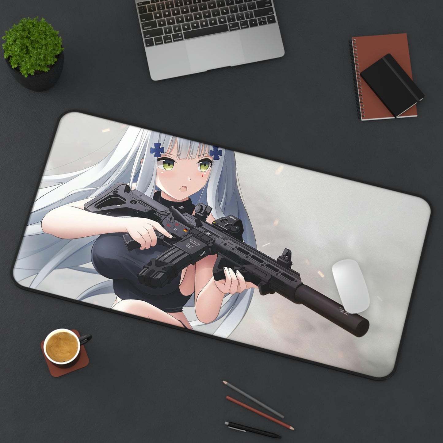 Girls Frontline Gaming Mousepad - Waifu Character Hk416 Gun Large Desk Mat