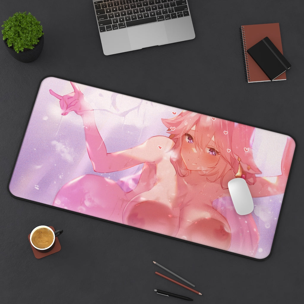 Nude Tits Yae Miko Genshin Impact Desk Mat - Non Slip Mousepad