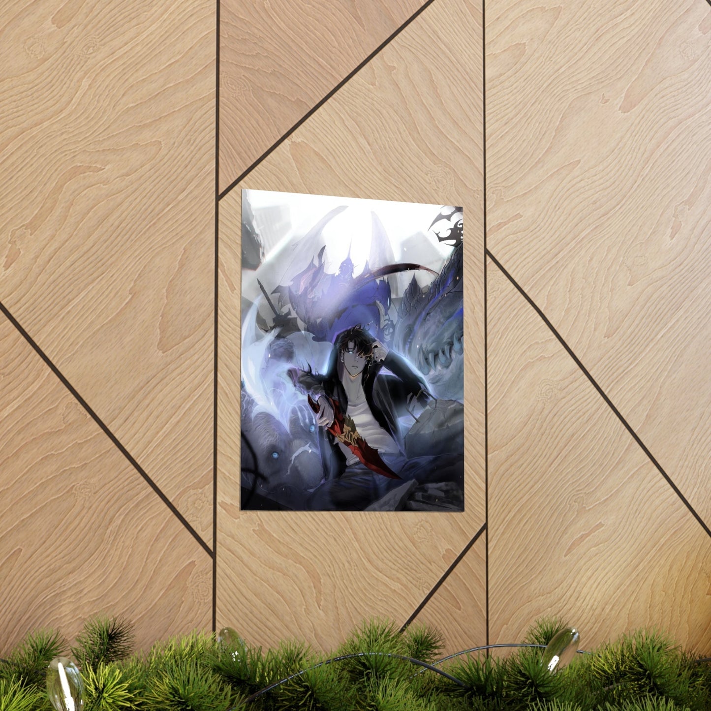 Solo Leveling Poster - Premium Matte Vertical Poster - Solo Leveling Anime Tank Kaisel Billion and Sung Jin-woo Wall Art Decor