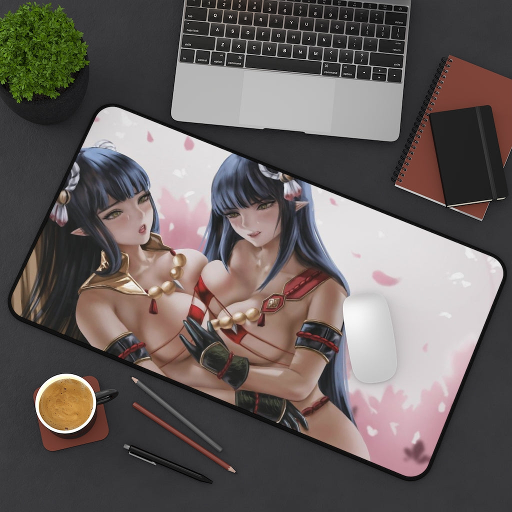 Monster Hunter Rise Ecchi Mousepad - Hinoa And Minoto Large Desk Mat - Mouse Pad - Sexy Gaming Playmat