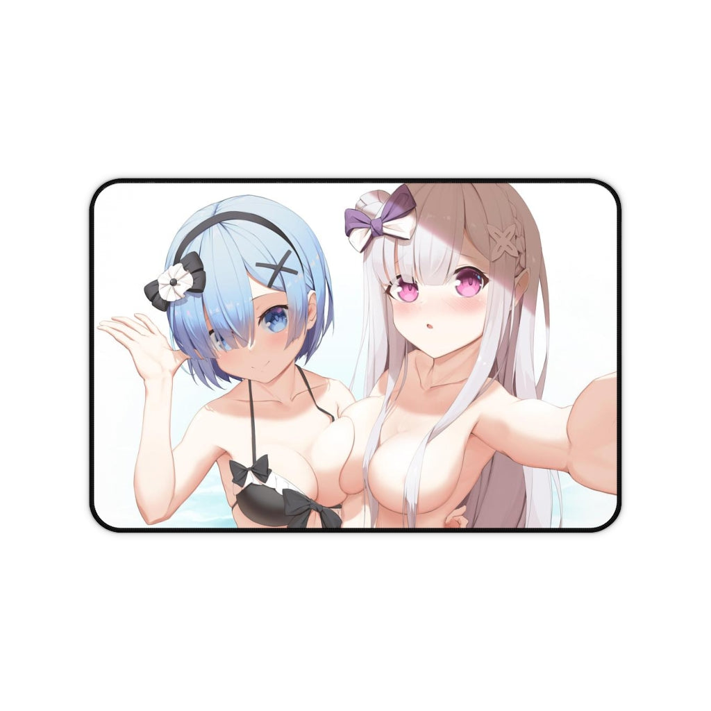 Re Zero Sexy Mousepad - Rem And Emilia Big Boobs Waifus Ecchi Desk Mat - Anime Isekai Playmat