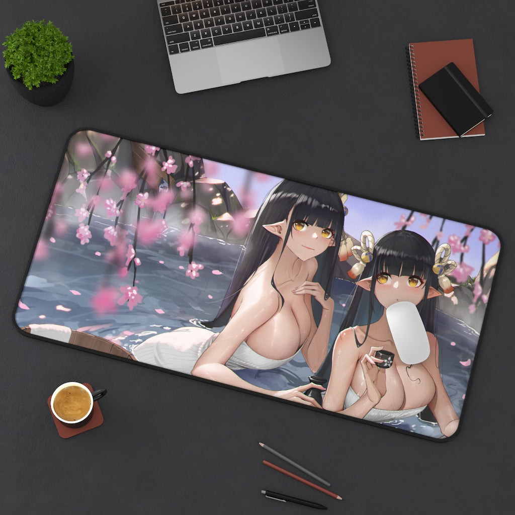 Sexy Onsen Hinoa and Minoto Monster Hunter Rise Desk Mat - Non Slip Mousepad