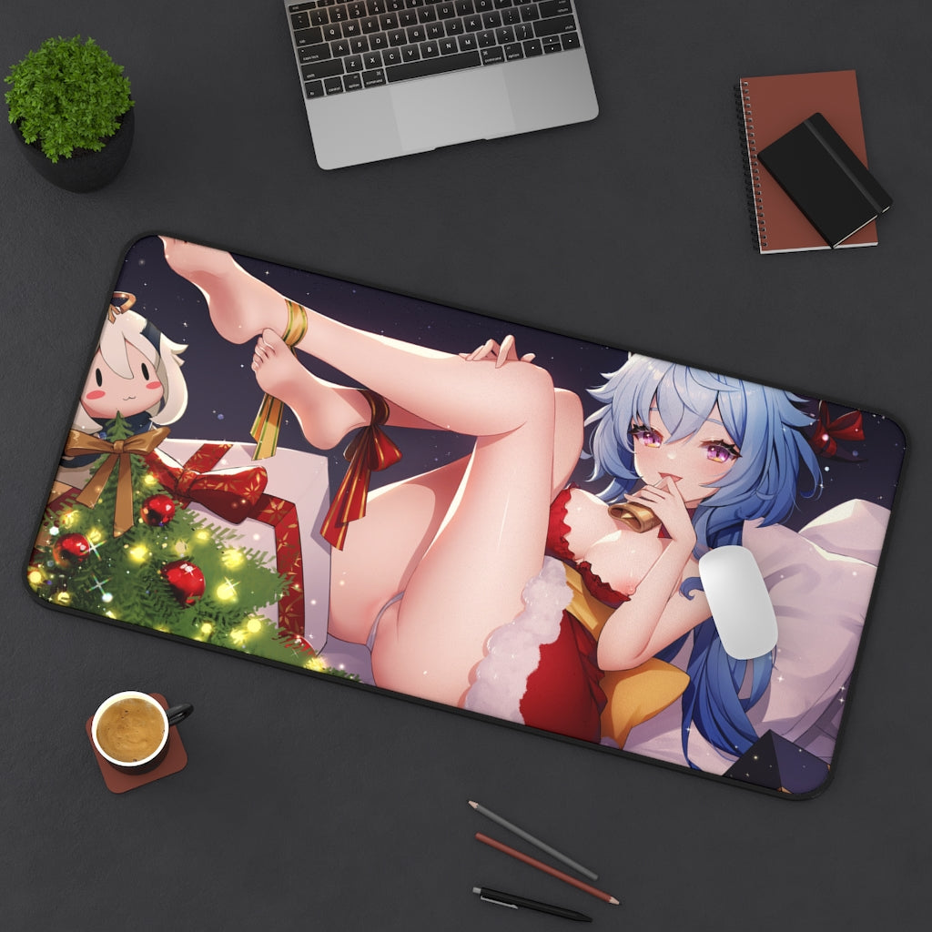 Genshin Impact Ecchi Mousepad - Christmas Lingerie Ganyu Landy Santa - Large Desk Mat - Sexy Playmat