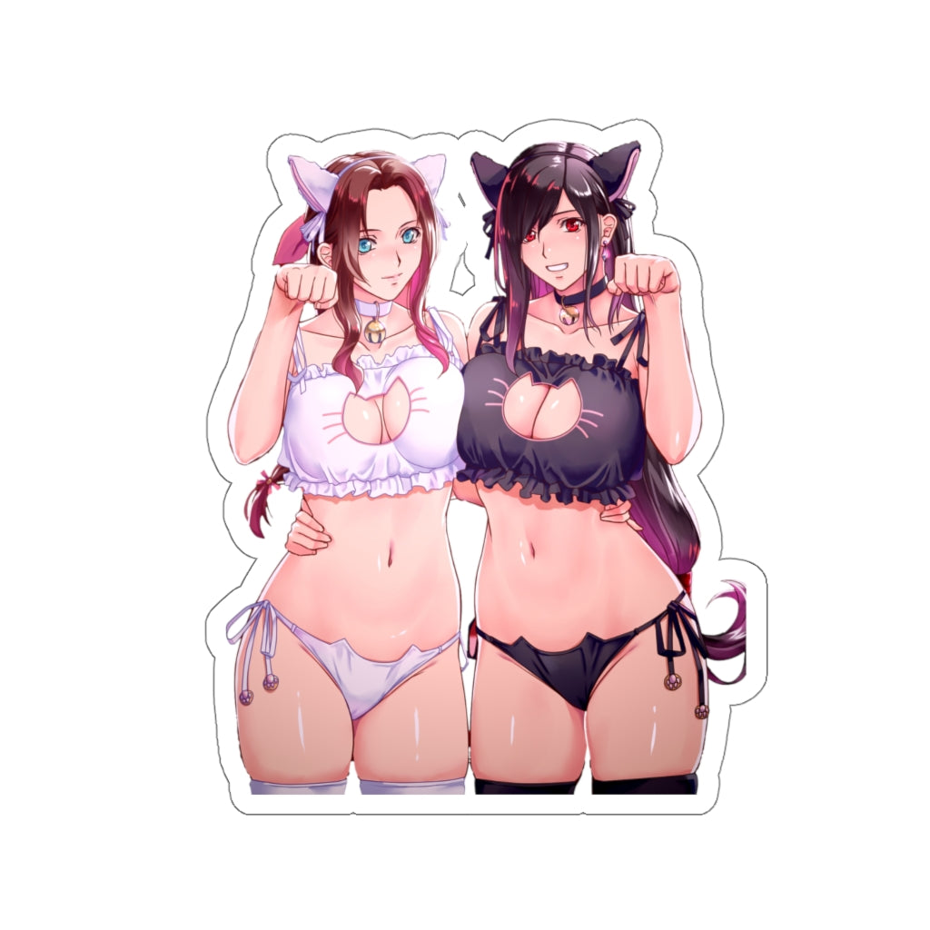 Tifa and Aerith Catgirls Neko Ecchi Final Fantsy 7 Waterproof Sticker - Large FF7 Decal