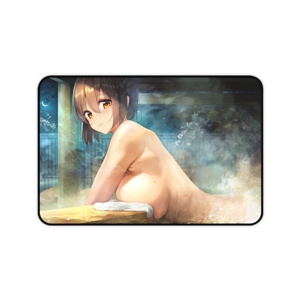 Naked Waifu Bathing At The Onsen Mousepad - Large Ecchi Desk Mat - MTG Playmat