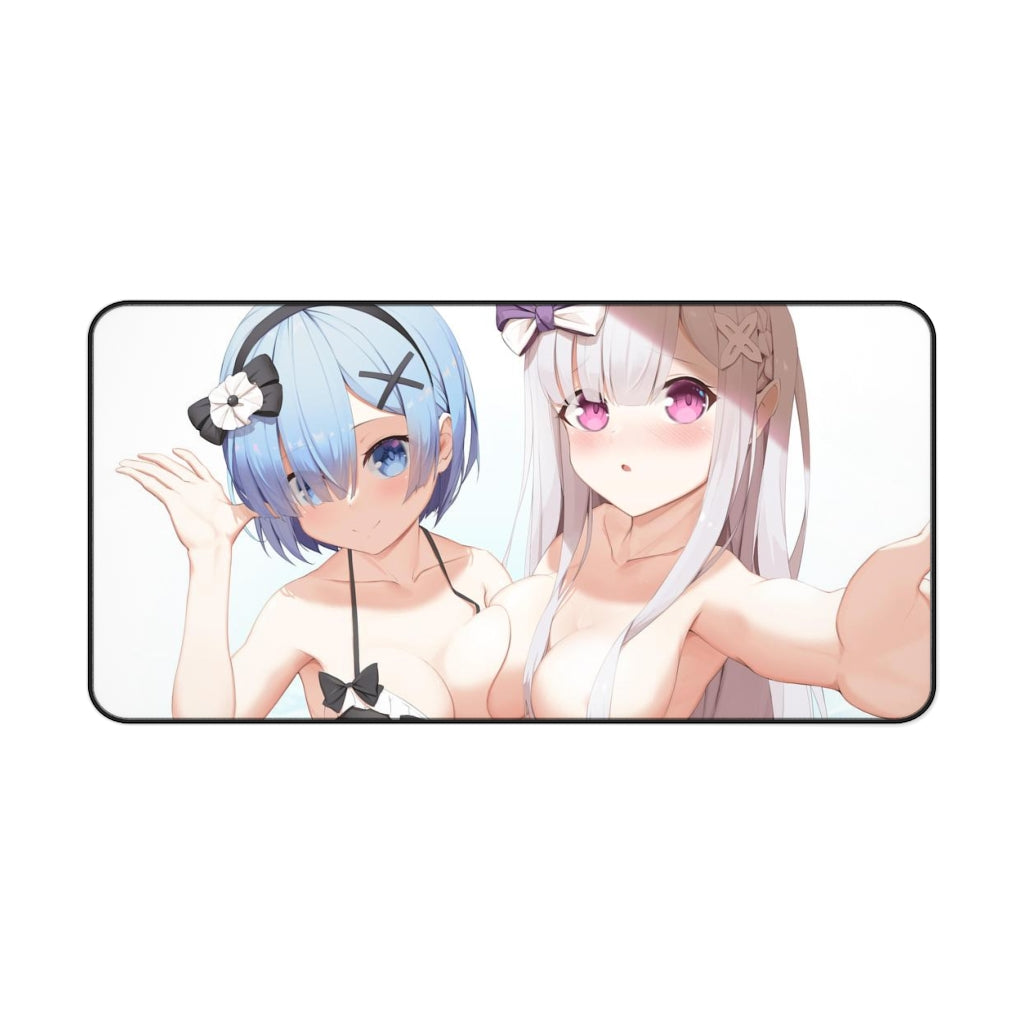 Re Zero Sexy Mousepad - Rem And Emilia Big Boobs Waifus Ecchi Desk Mat - Anime Isekai Playmat