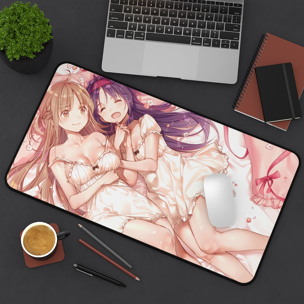 Sword Art Online Anime Mousepad - Asuna And Konno Yuuki Large Desk Mat - Ecchi Mouse Pad