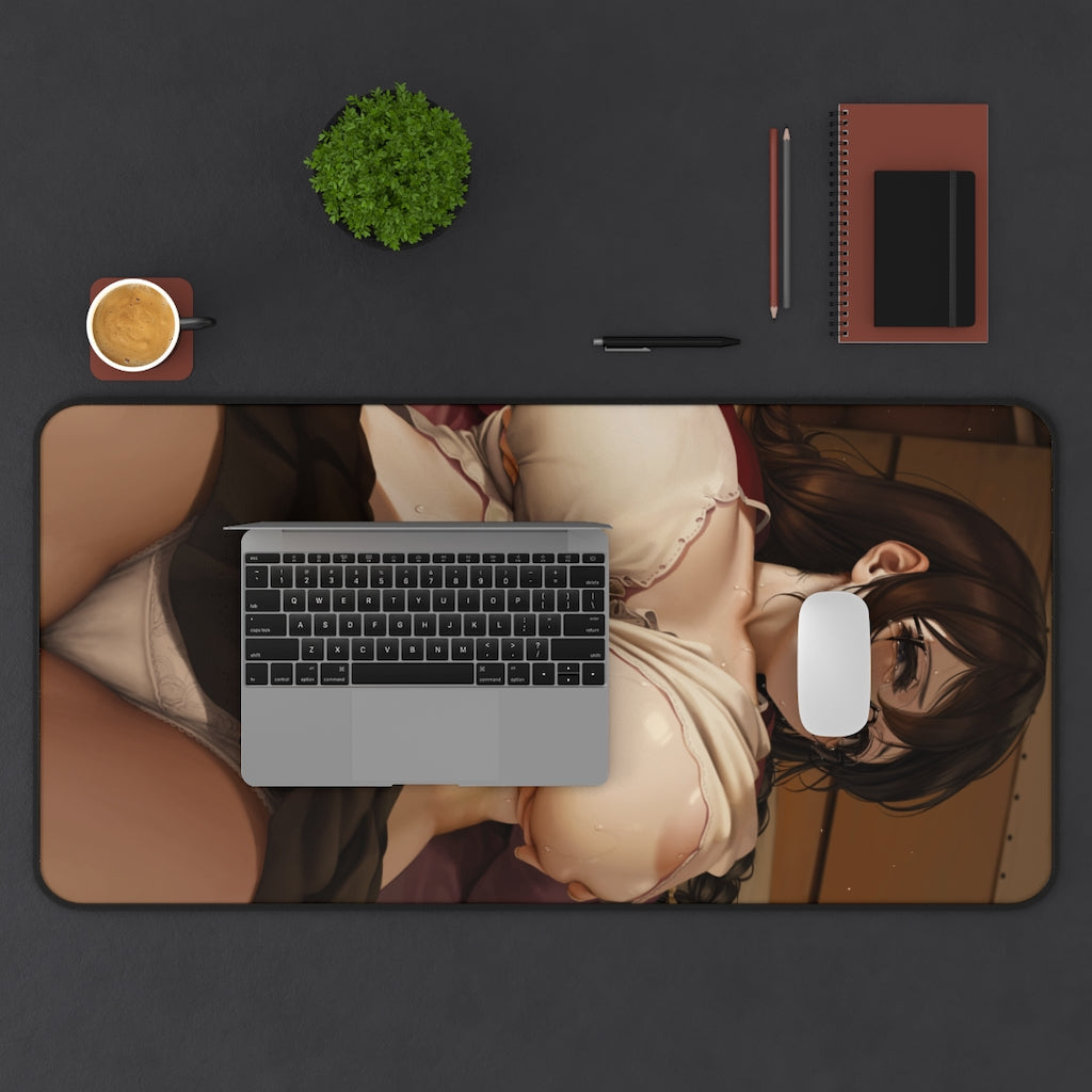 Monogatari Series Ecchi Mousepad - Huge Boobs Tsubasa Hanekawa - Large Desk Mat - MTG Playmat