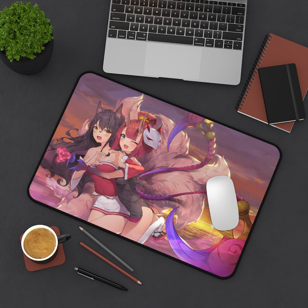 League of Legends Ahri And Evelynn Kawaii Mousepad - Ecchi Gaming Desk Mat - LoL Playmat