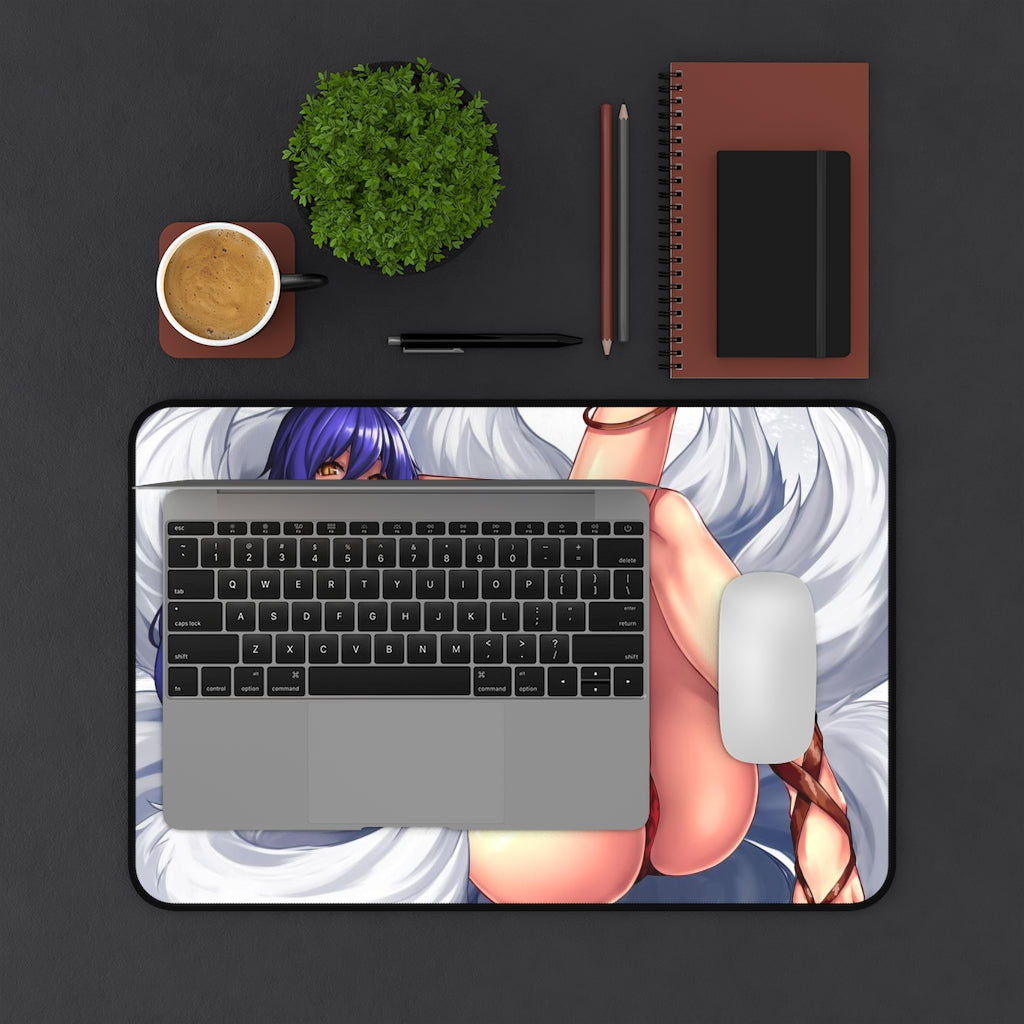 Nine Tailed Fox Ahri Sexy Mousepad - League of Legends Ecchi Desk Mat - LoL Kitsune Playmat