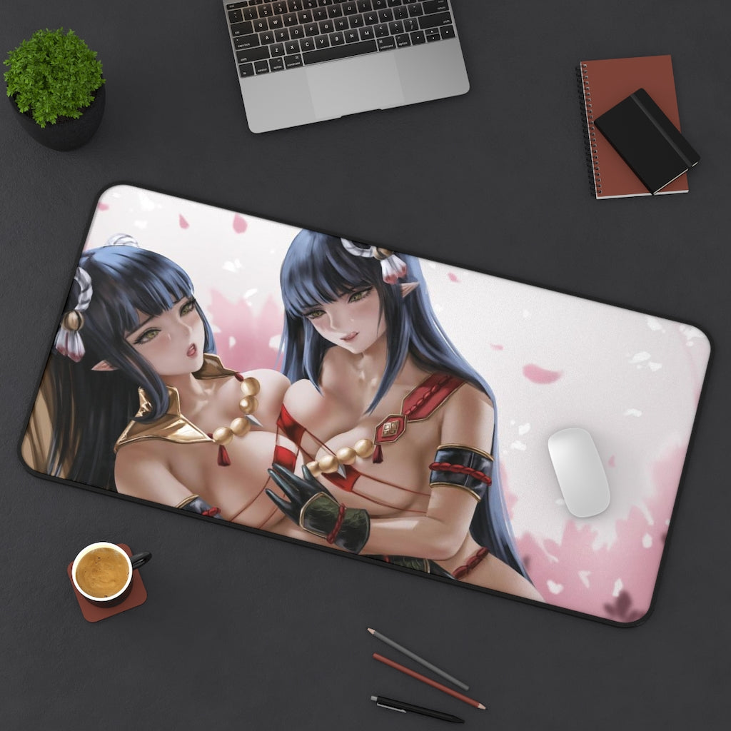 Monster Hunter Rise Ecchi Mousepad - Hinoa And Minoto Large Desk Mat - Mouse Pad - Sexy Gaming Playmat