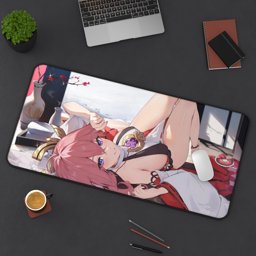 Genshin Impact Sexy Mousepad - Yae Miko Gaming Desk Mat - Ecchi Playmat