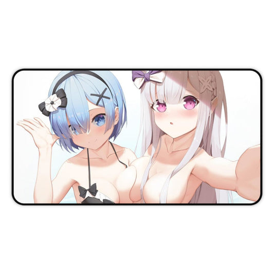 Re Zero Sexy Mousepad - Rem And Emilia Big Boobs Waifus Ecchi Desk Mat - Anime Isekai Playmat