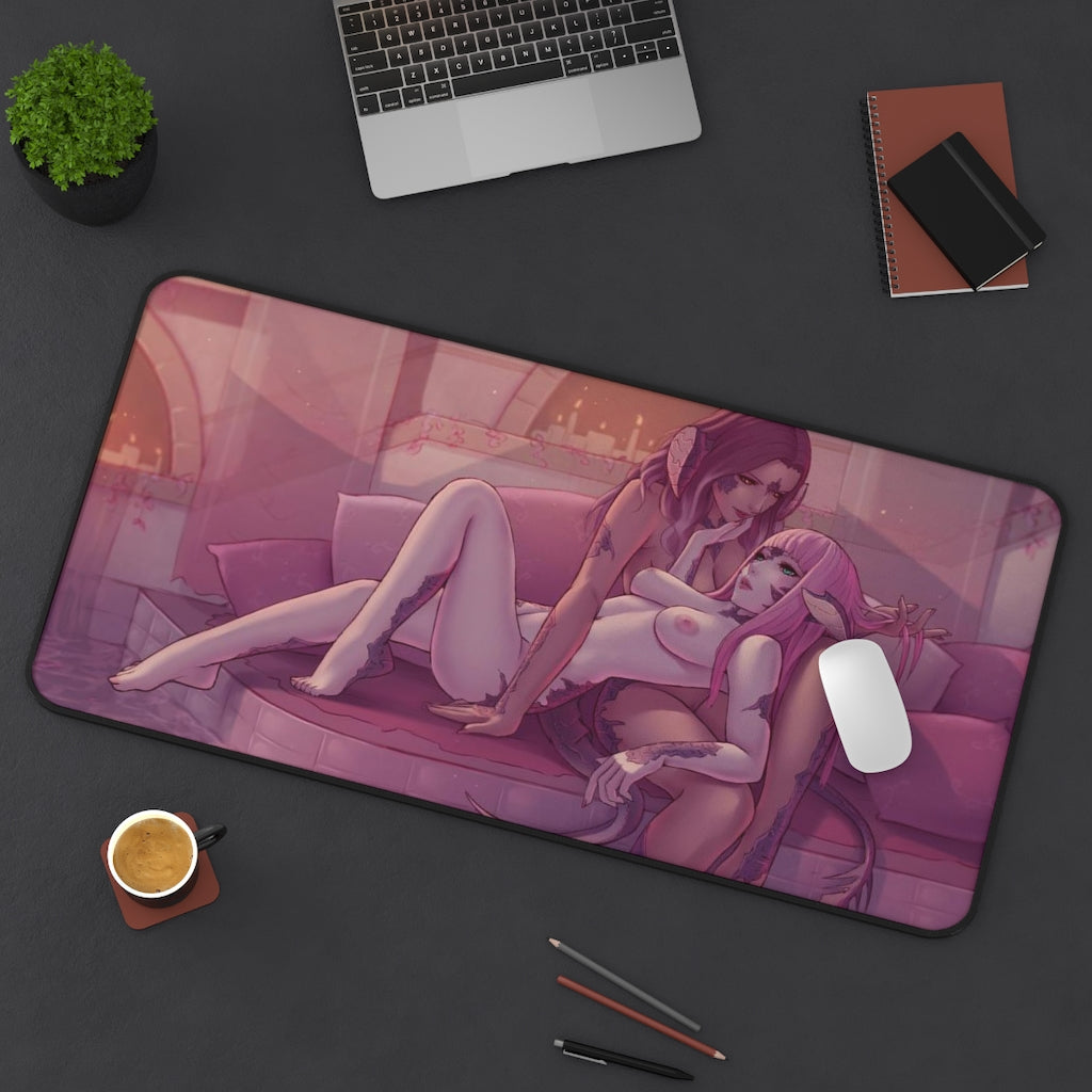 Sexy Nude Avatar Couple Final Fantasy 14 Desk Mat - Non Slip Mousepad