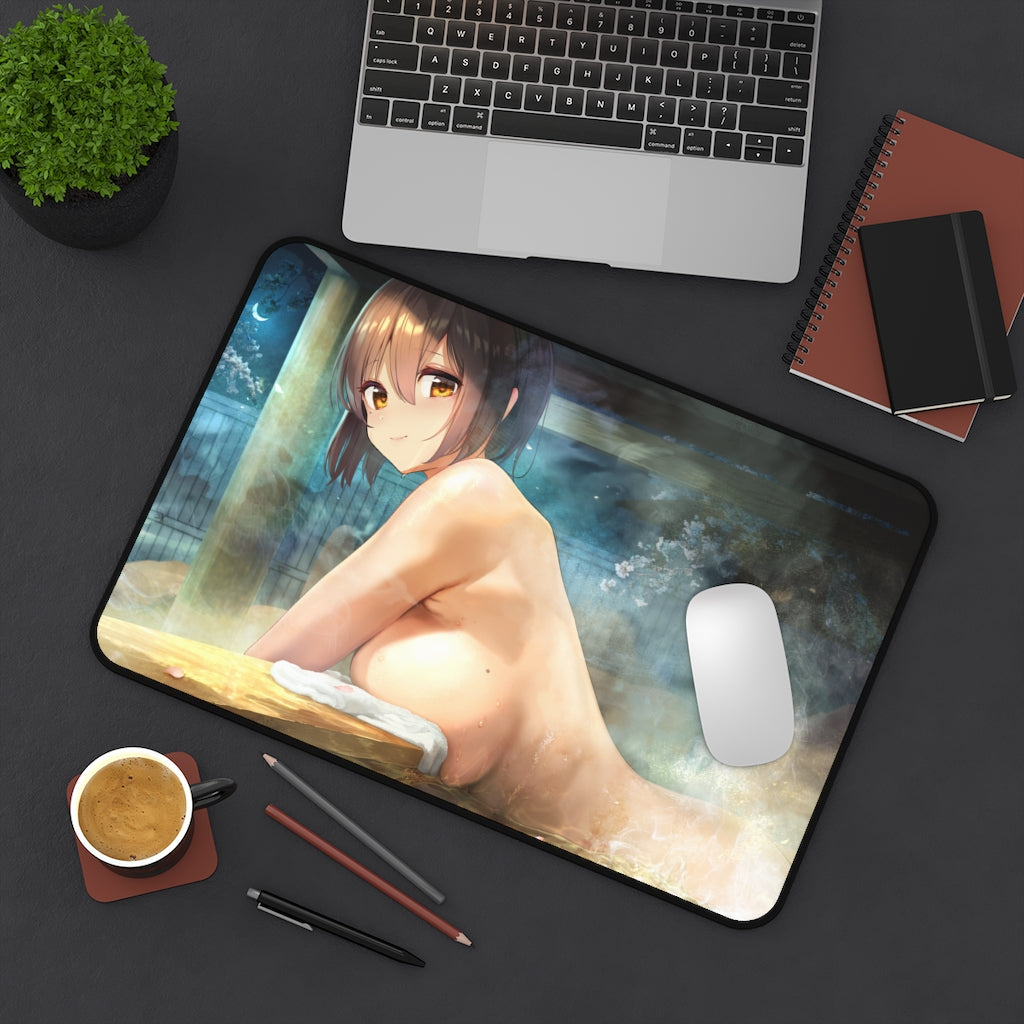 Naked Waifu Bathing At The Onsen Mousepad - Large Ecchi Desk Mat - MTG Playmat