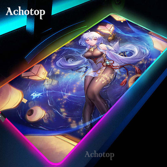 Genshin Impact Sexy RGB Mousepad for Gaming | Sexy Girl Mousepad RGB |  Large Kawaii Cute Mouse Mat for Gamers.