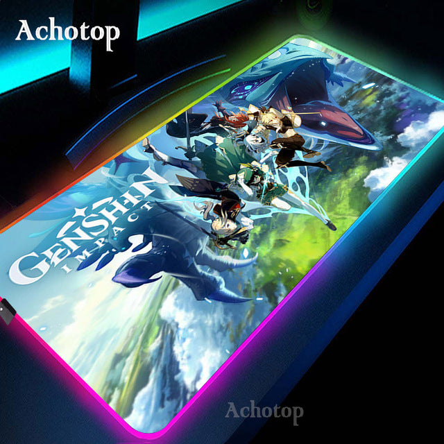 Genshin Impact RGB Gaming Mouse Pad PC Gamer Computer Mousepad Large Sexy Anime Girl Game Rubber Mouse Mat Laptop Pad Mouse Mat