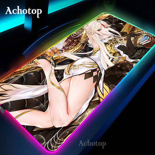 Genshin Impact RGB Gaming Mouse Pad PC Gamer Computer Mousepad Large Sexy Anime Girl Game Rubber Mouse Mat Laptop Pad Mouse Mat