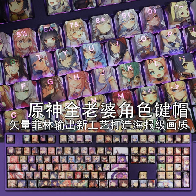 Genshin Impact All Female Character RGB PBT Keycaps -  For 61/87/104/108 Keys Keyboard