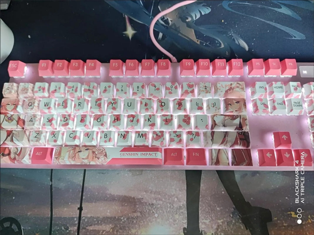 Genshin Impact 108 Key caps - Cherry Blossoms Yae Miko Keyboard Pink PBT Keycaps - For 61/87/104/108 Key Keyboard
