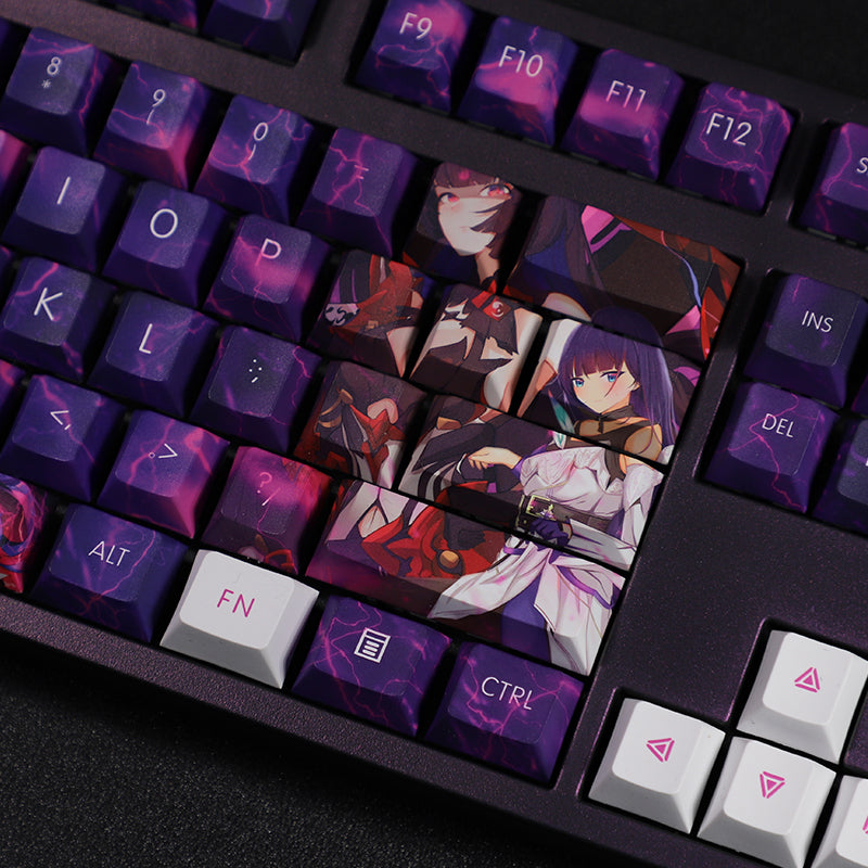 Genshin Impact 108 Key Caps - Royal Sister Purple Keycaps - PBT Keycap - For 61/87/104/108 Key Keyboard