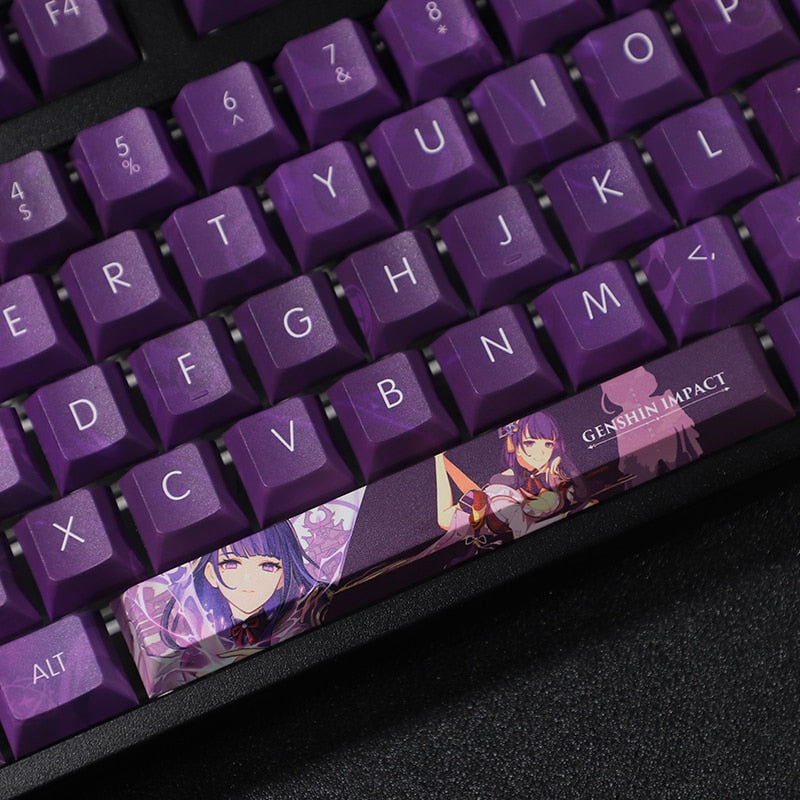 Genshin Impact Key caps - Raiden Shogun Purple Thunder - Original Height PBT Keycaps -  For 61/87/98/104/108 Keys Keyboard