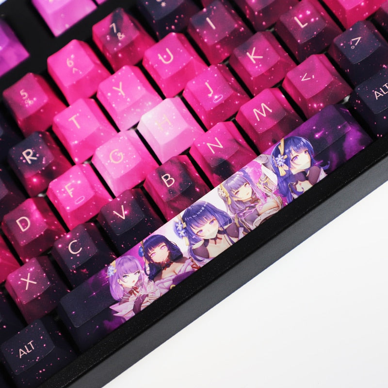 Genshin Impact Key caps - Raiden Shogun Purple Thunder - Original Height PBT Keycaps -  For 61/87/98/104/108 Keys Keyboard