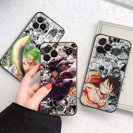 One Piece Phone Cases -  For iPhone ( 6 , 7 , 8 , X , 11 , 12 , 13 ) - One Piece Anime Soft Silicon Black Cover