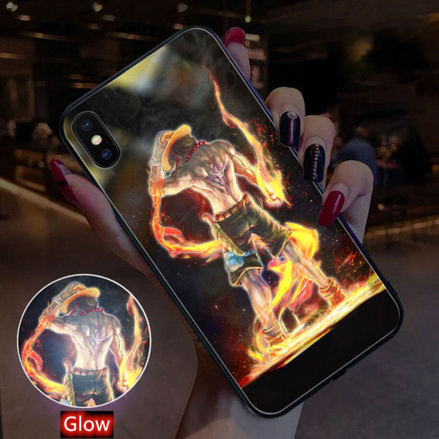 One Piece LED Light iPhone Case - For iPhone 13/12/11/X/8/7 - LED Flash Tempered Case